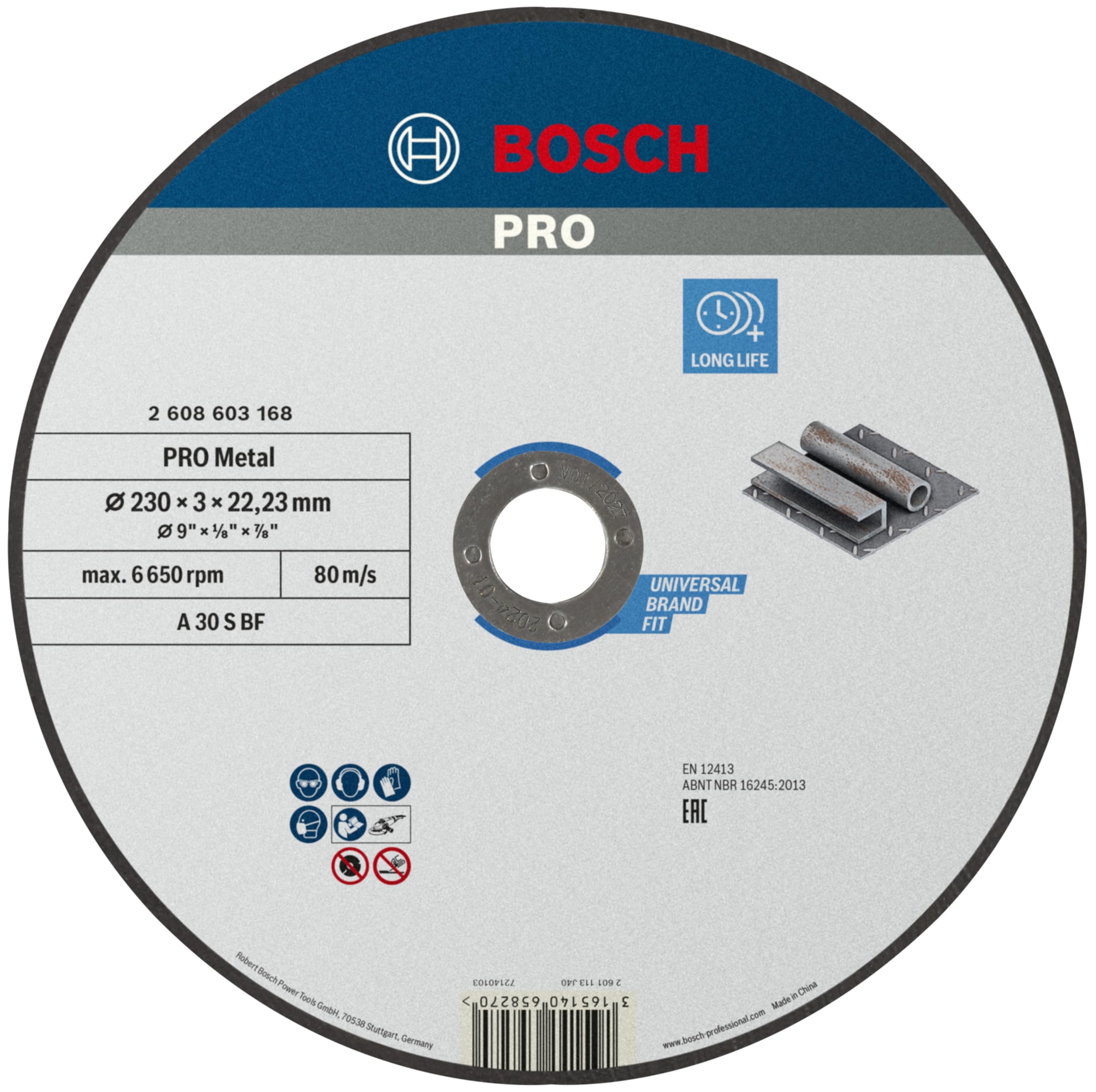 Bosch 1x PRO Metal Longlife Cutting Disc for Large Angle Grinder and Bore 22.23 mm (for Steel, Ø 230 mm, Professional Accessory Large Angle Grinder)