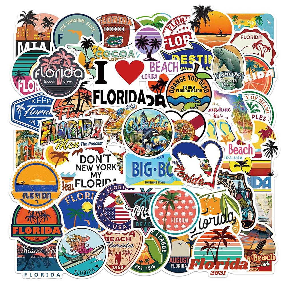 Love Florida Stickers |50Pcs Sunshine State Theme Waterproof Vinyl Decals