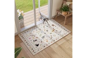 Rugcomf Door Mat Indoor Entrance 2x3 Rug Machine Washable Boho Floral Animal Cat Small Area Rug Non-Slip Low Pile Throw Rugs for Entryway Kitchen Front Door Indoor Entrance Entry Kids Room, Beige