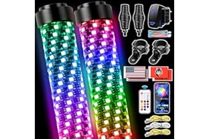 AUDEXEN Upgraded Fat 2FT RGB LED Whip Lights with [Rocker Switch] [Mounting Bracket] [Spring Base] [App and Remote Controller] for Jeep ATV UTV Off-Road RZR Polaris Truck Car 4X4 Sand Buggy Dune