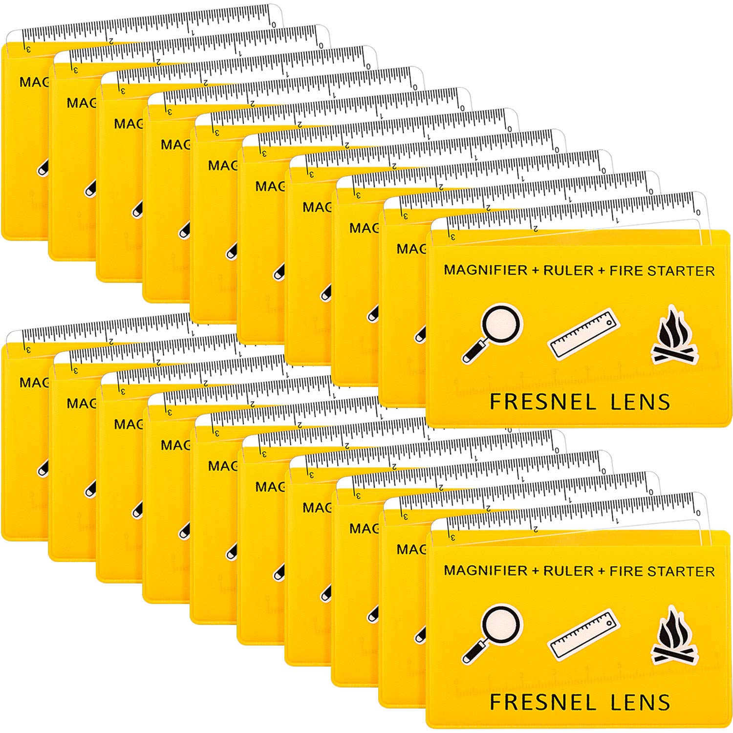 Frienda 20 Pcs Credit Card Pocket Magnifier 4x Fresnel Lens Pocket Magnifying Glass Plastic Ruler Starting Fire Emergency Bushcraft Outdoor Survival Leisure for Classroom Home Office