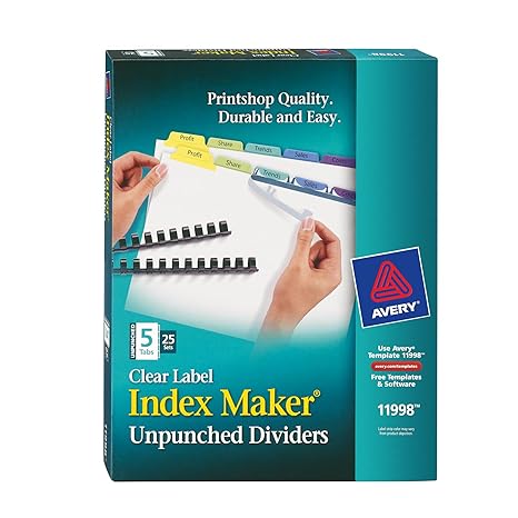Avery Index Maker Clear Label Dividers Easy Apply Label Strip 5 Tab 25 Sets 11998