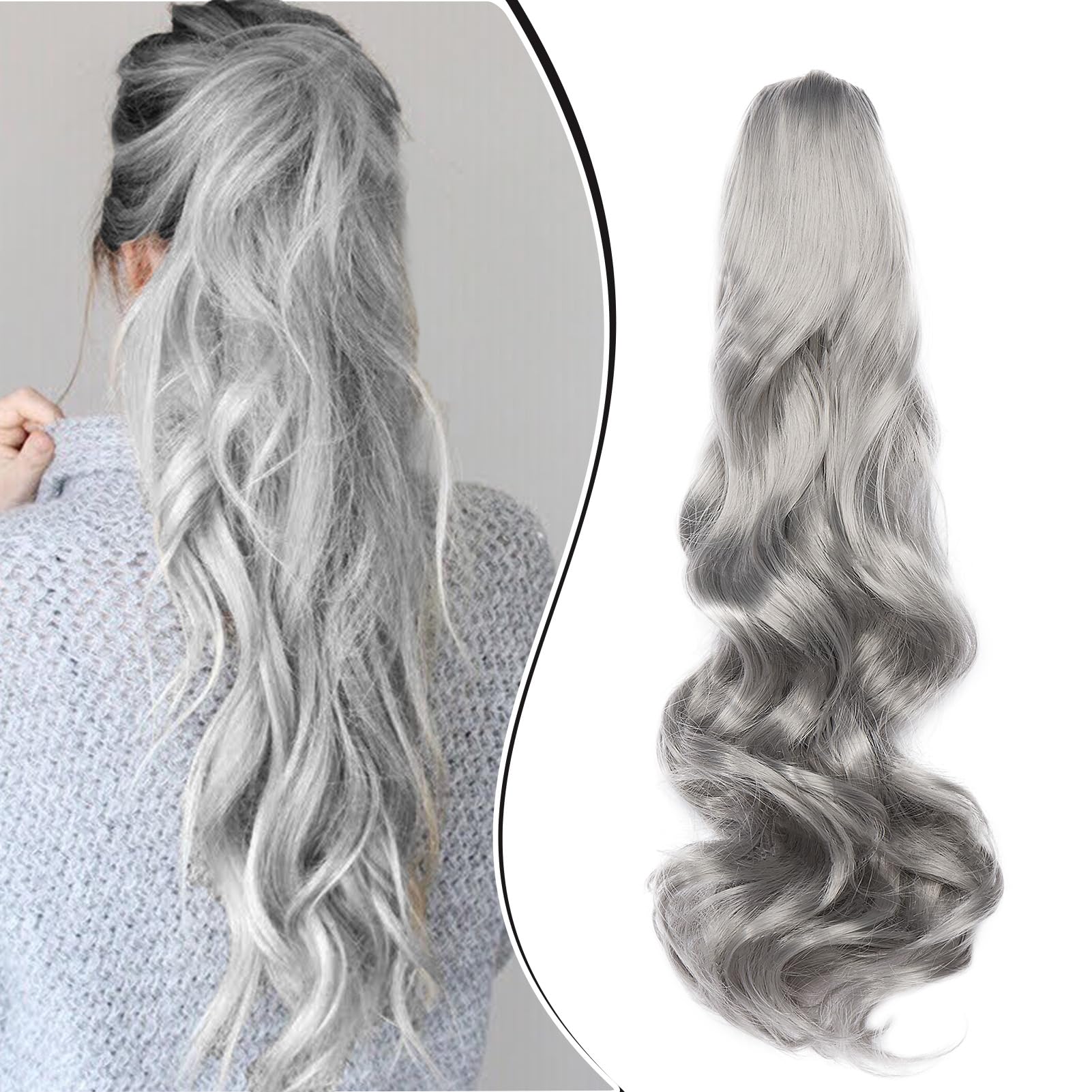 Dcbaboo Ponytail Extension Curly 18inch Claw Clip in Ponytail Hair Extensions Long Wavy Synthetic Pony tails Natural Wave One Piece Hairpiece Fake Ponytail for Women, Dark Grey — image 1