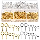 Screw Eye Pins, 800 PCS Mini Eye Hooks for Crafts Small Eyelet Screws 3 Sizes Metal Eyes Pins with Storage Case for DIY Crafts Jewelry Making Supplies, Gold & Silver