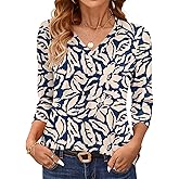 AKEWEI 3/4 Length Sleeve Womens Tops V Neck T Shirts Dressy Casual Pleated Spring Fashion 2026 Work Blouses