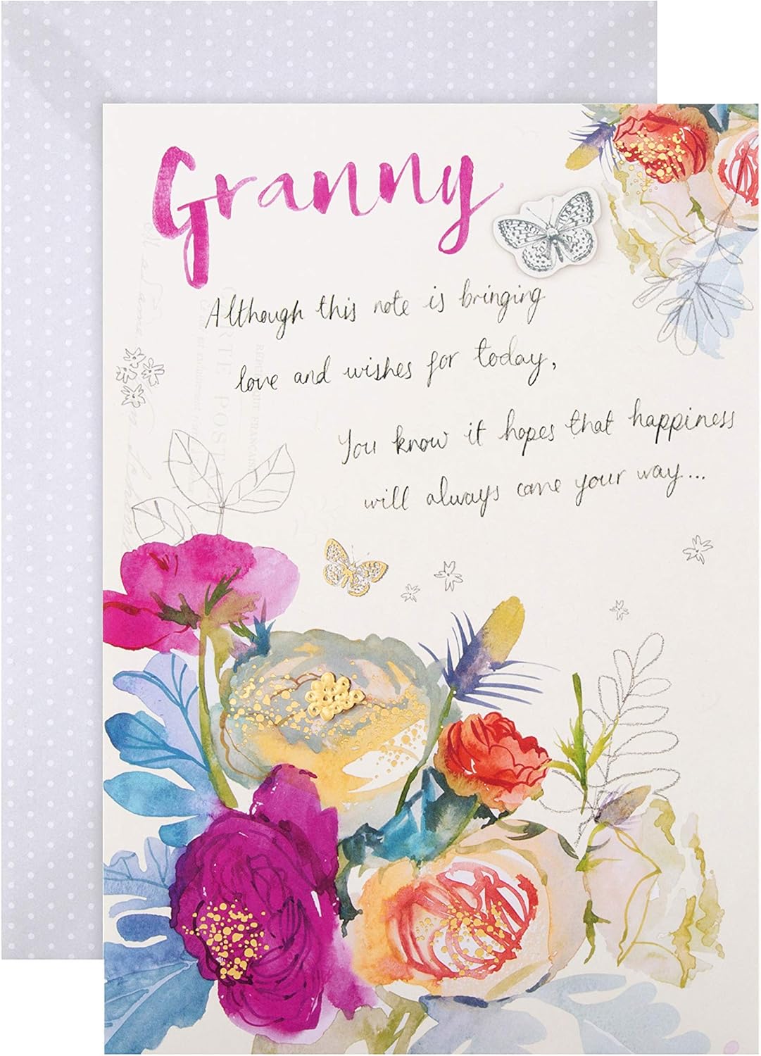 Hallmark Granny Mothers Day Card, Classic Floral Design, Mothers Day Card for Granny Pink, Purple, Blue, white, 22.8cm by 15.9cm