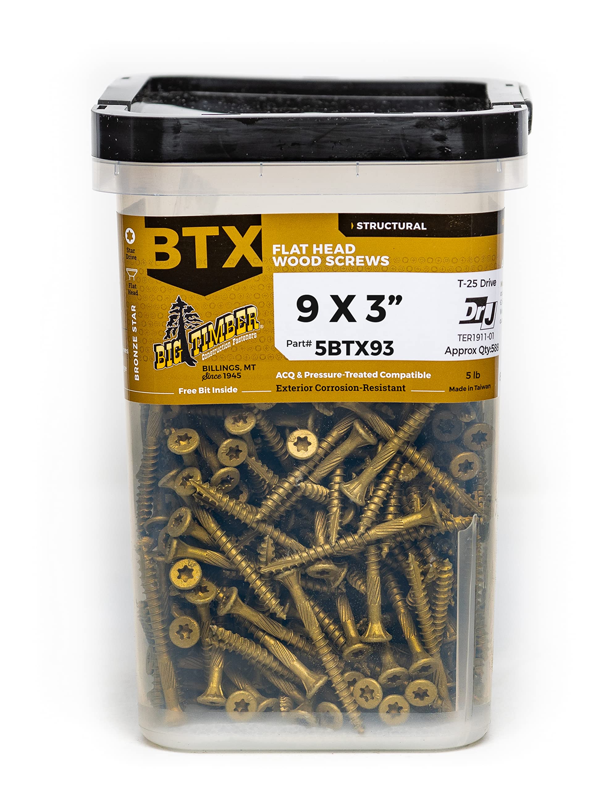 Photo 1 of Big Timber 9x3" Wood Screws 5BTX93 T-25-Drive Bit Bronze Star Flat Head (395 Per Box)