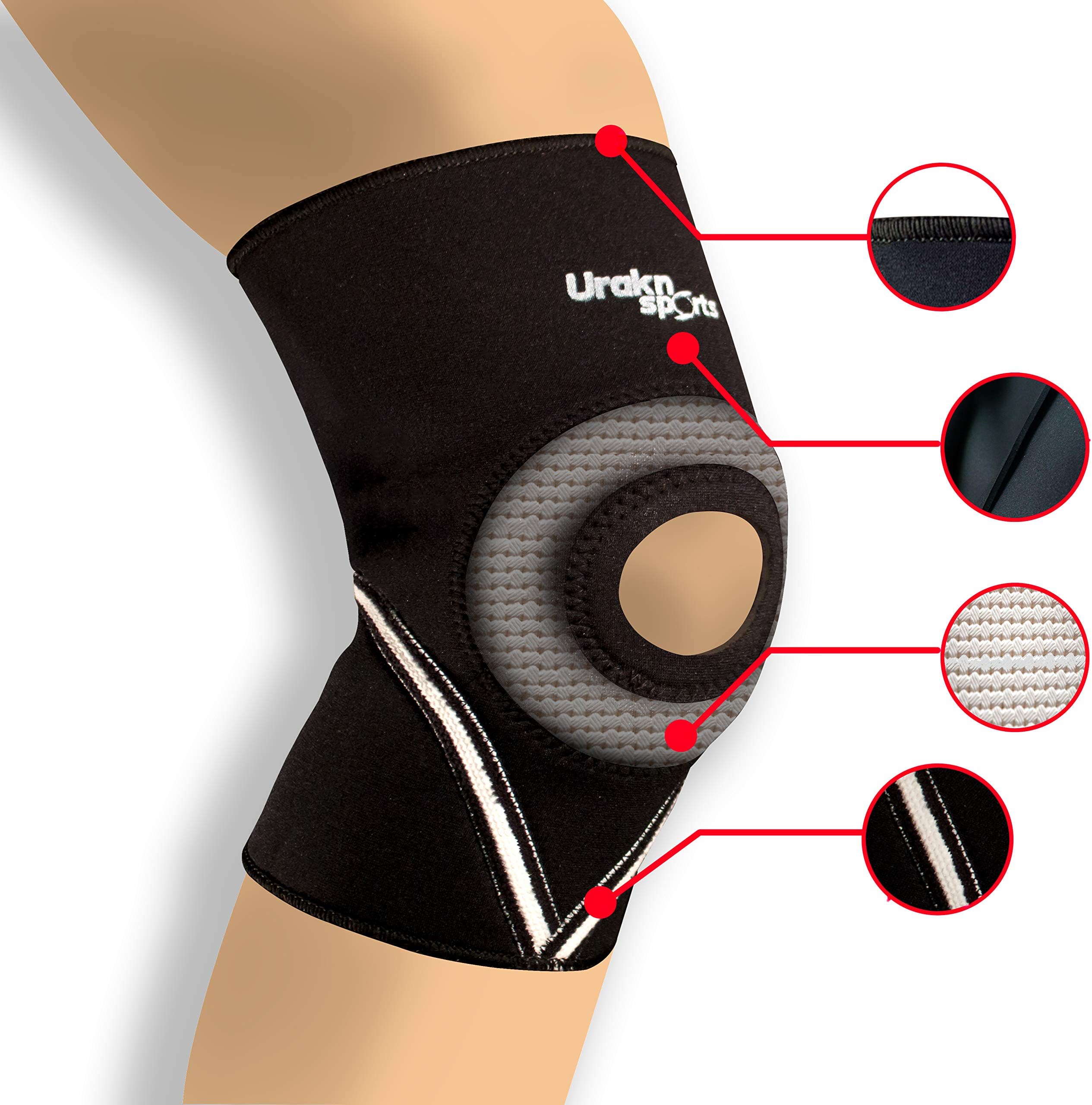 URAKN SPORTS Knee Stabilizer Brace Open Patella Neoprene Max Compression Black Thick Compression Knee Brace Sleeve for Weight Lifting, Crossfit, Support