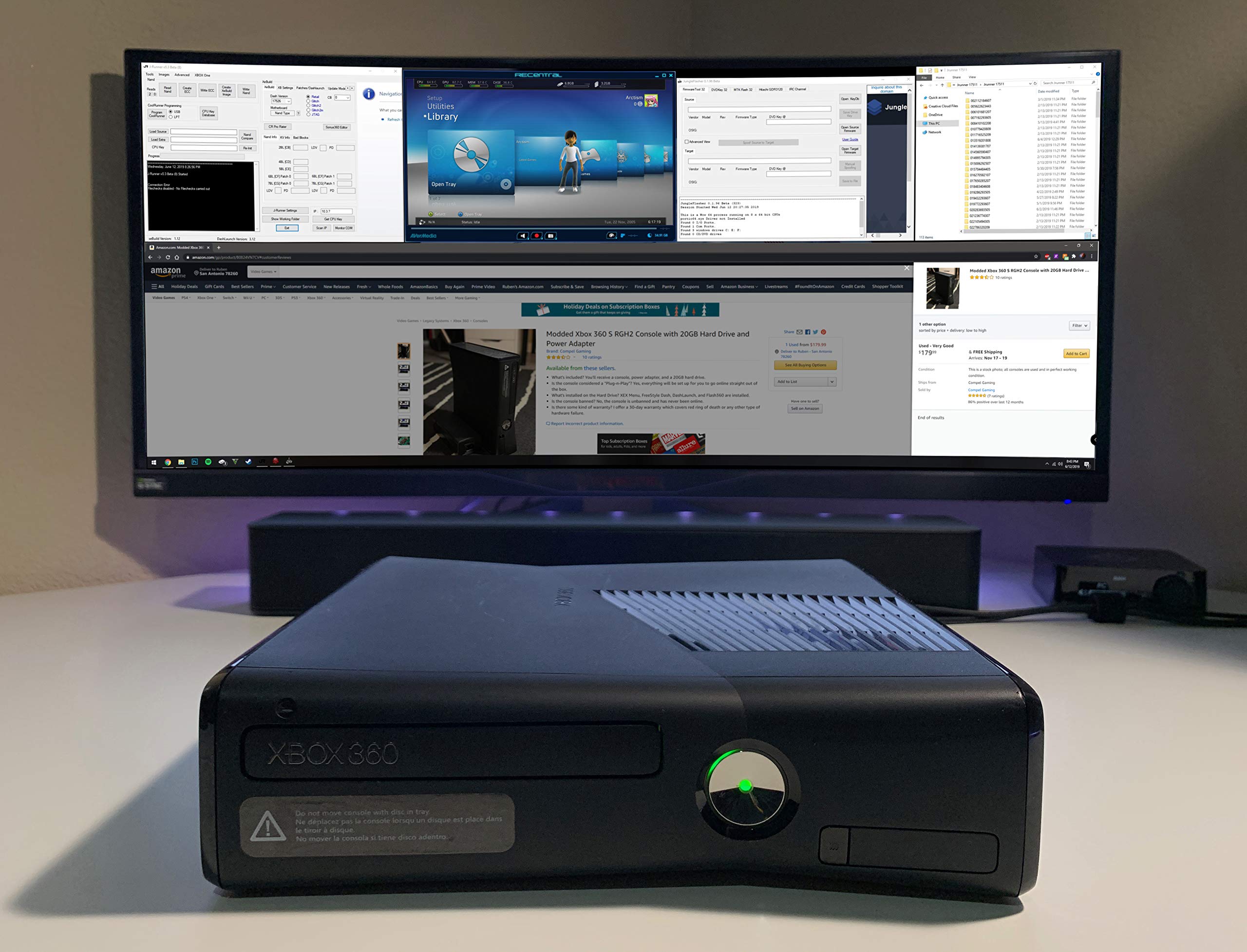 Modded Xbox 360 250GB Slim RGH3 Console with NCAA 14 College Football Revamped (Latest Version V21) and Power Adapter by Compel Gaming