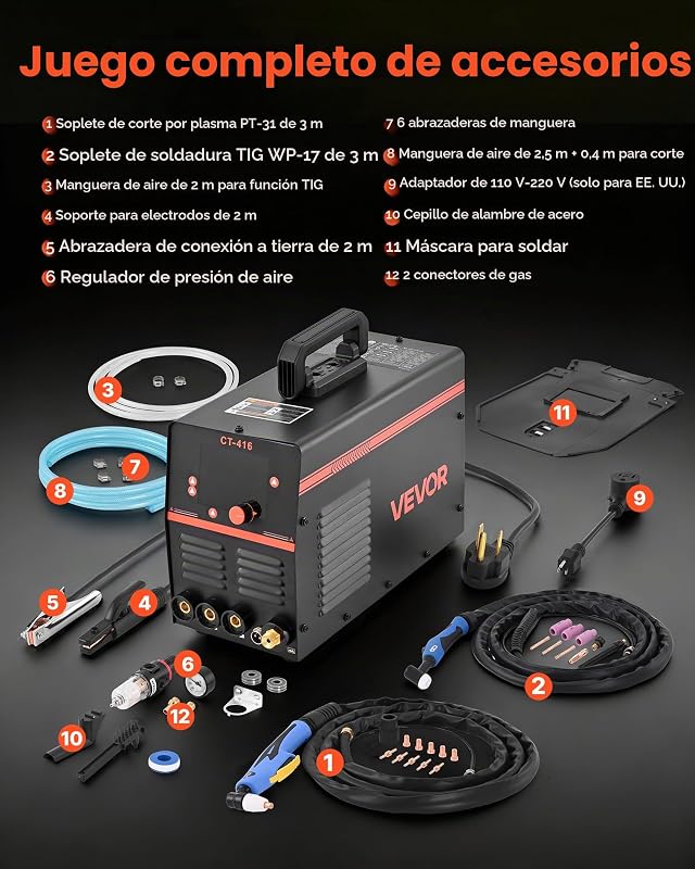 Máquina de Soldar Combinada 3 en 1, Corte/TIG/MMA, Cortadora de Plasma de 50 A y Soldadora de Electrodo TIG de 200 A, Pantalla Digital LED con Función 2T/4T/PA/PT para Bricolaje y Talleres