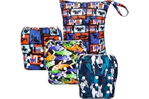 ALVABABY 3pcs Baby Swim Diapers with 1pcs Wet Bag Reuseable Washable & Adjustable for Swimming Lesson & Baby Boy and Girl 3YKL01