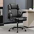 BOWTHY Office Desk Chair,Mid Back Executive Leather Chair, Ergonomic Home Computer Desk Chair with Adjustable Flip-Up Arms,Lumbar Support Swivel Task Chair with Rocking Function (Black)