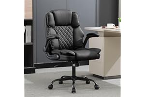 BOWTHY Office Desk Chair,Mid Back Executive Leather Chair, Ergonomic Home Computer Desk Chair with Adjustable Flip-Up Arms,Lumbar Support Swivel Task Chair with Rocking Function (Black)