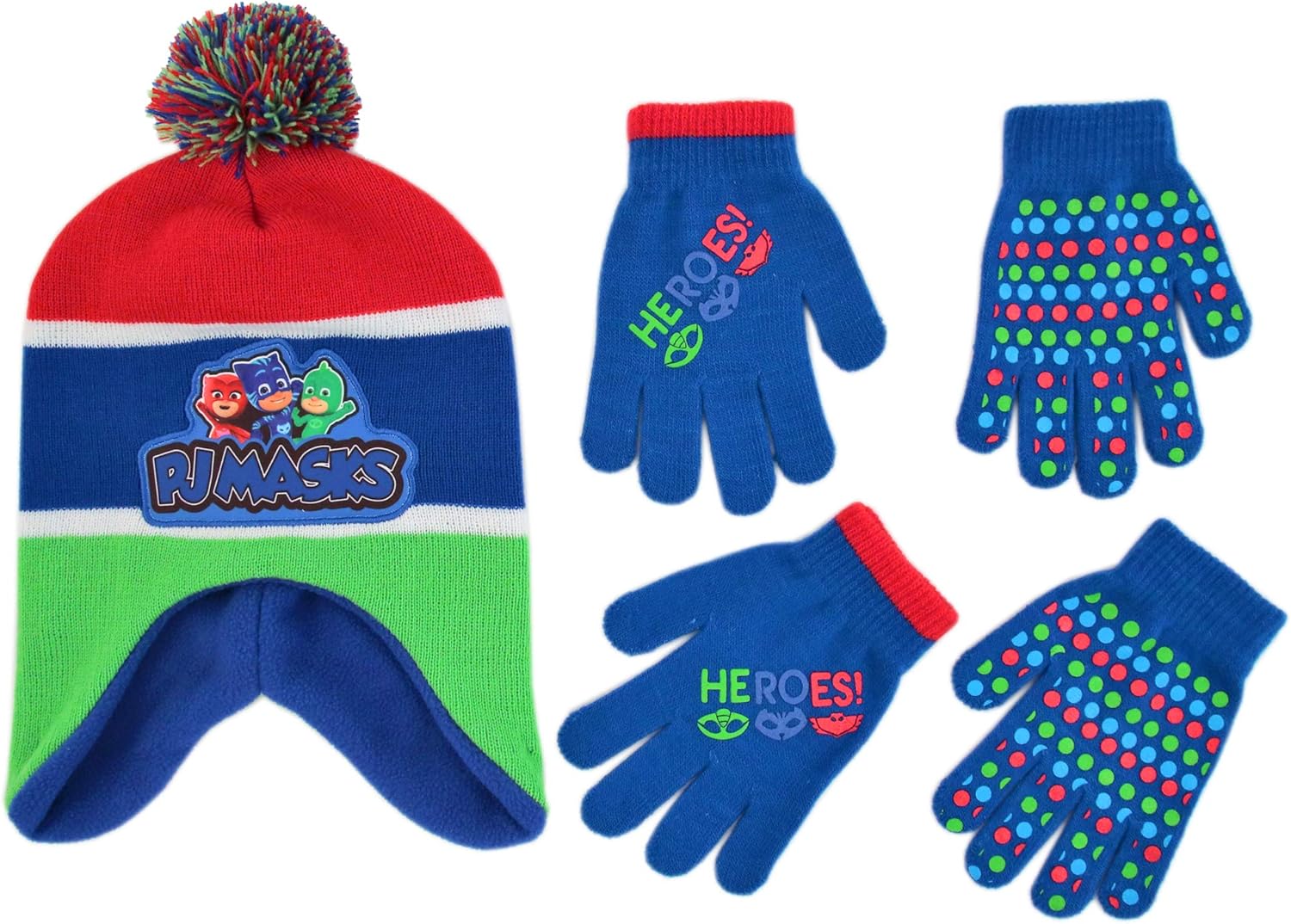 PJ Masks Winter Hat and 2 Pair of Gloves or Mittens Set (Age 2-7): Clothing