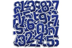 CAZZON Number Iron On Patches, Numbers 0-9 Embroidery Applique Patch, DIY Decorative Heat Press Patches for Clothing Jeans Jackets Backpacks Hats (Blue 50 Pcs)