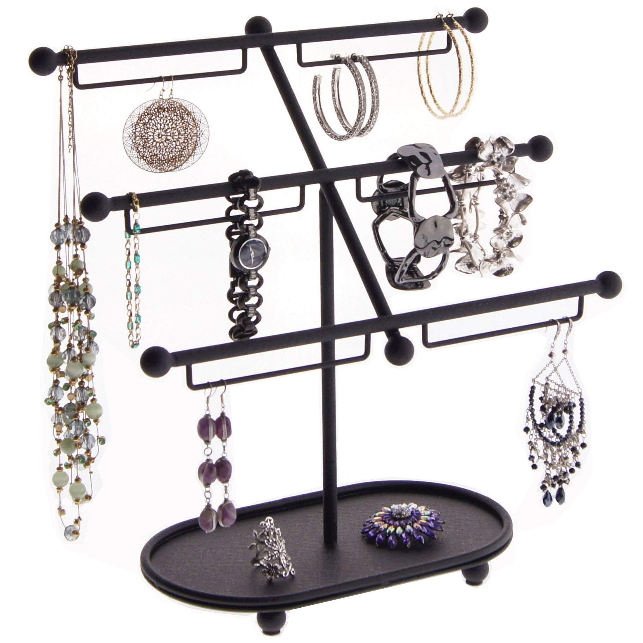 Bracelet Bangle and Earring Holder Organizer Stand for Large Dangle Hoop Big Earrings Jewelry Holder Organizer Earing Display Case Storage Rack, Isabel Black