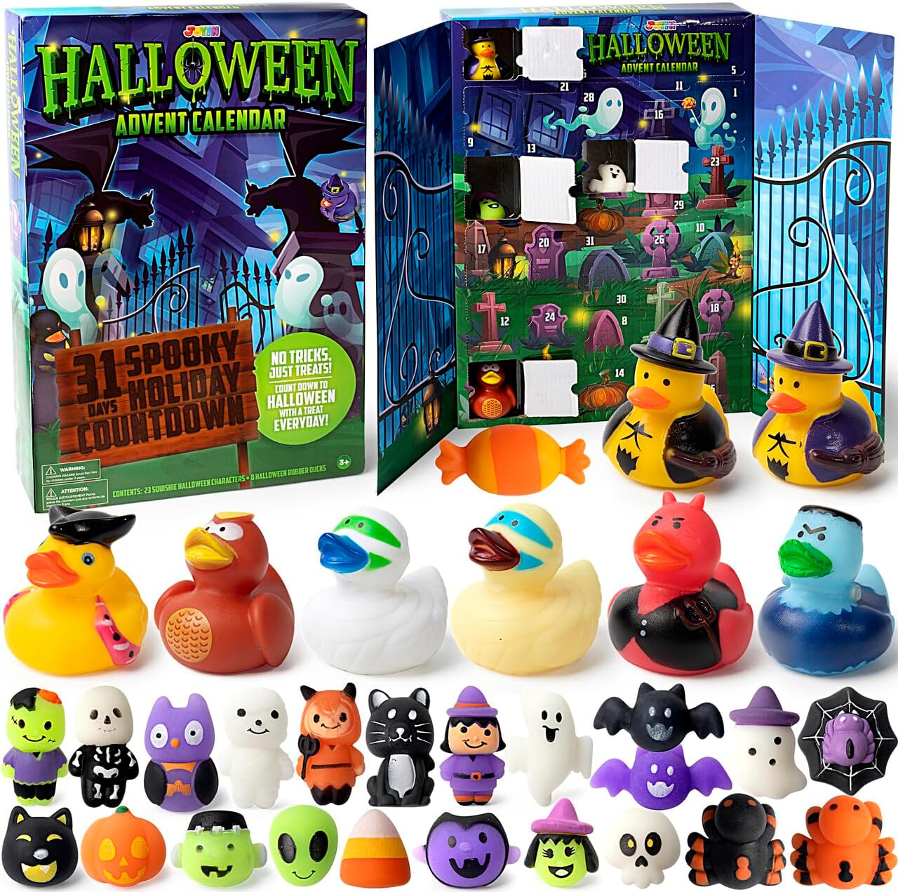Advent Calendars - JOYIN Halloween Advent Calendar with Surprise Toys, Holiday CountDown to Halloween with Mochi and Surprise Halloween Themed Rubber Ducks ,Halloween Countdown Calendar with Sensory Toys for Halloween Party Favor