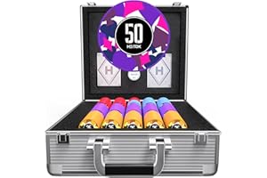 HEITOK Poker Chips with Denominations, 600-pcs 11.5g Weighted Numbered Casino Chips Set, 2 Decks with Compact Aluminum Case for Texas Hold'em, Blackjack