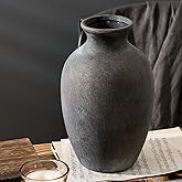 Large Ceramic Rustic Flower Vase, 10.43 Inch Tall Vintage Pottery Home Decor, Farmhouse Terracotta Vase for Living Room, Table, Shelf, Mantel Decoration, Farmhouse - Black Bronze