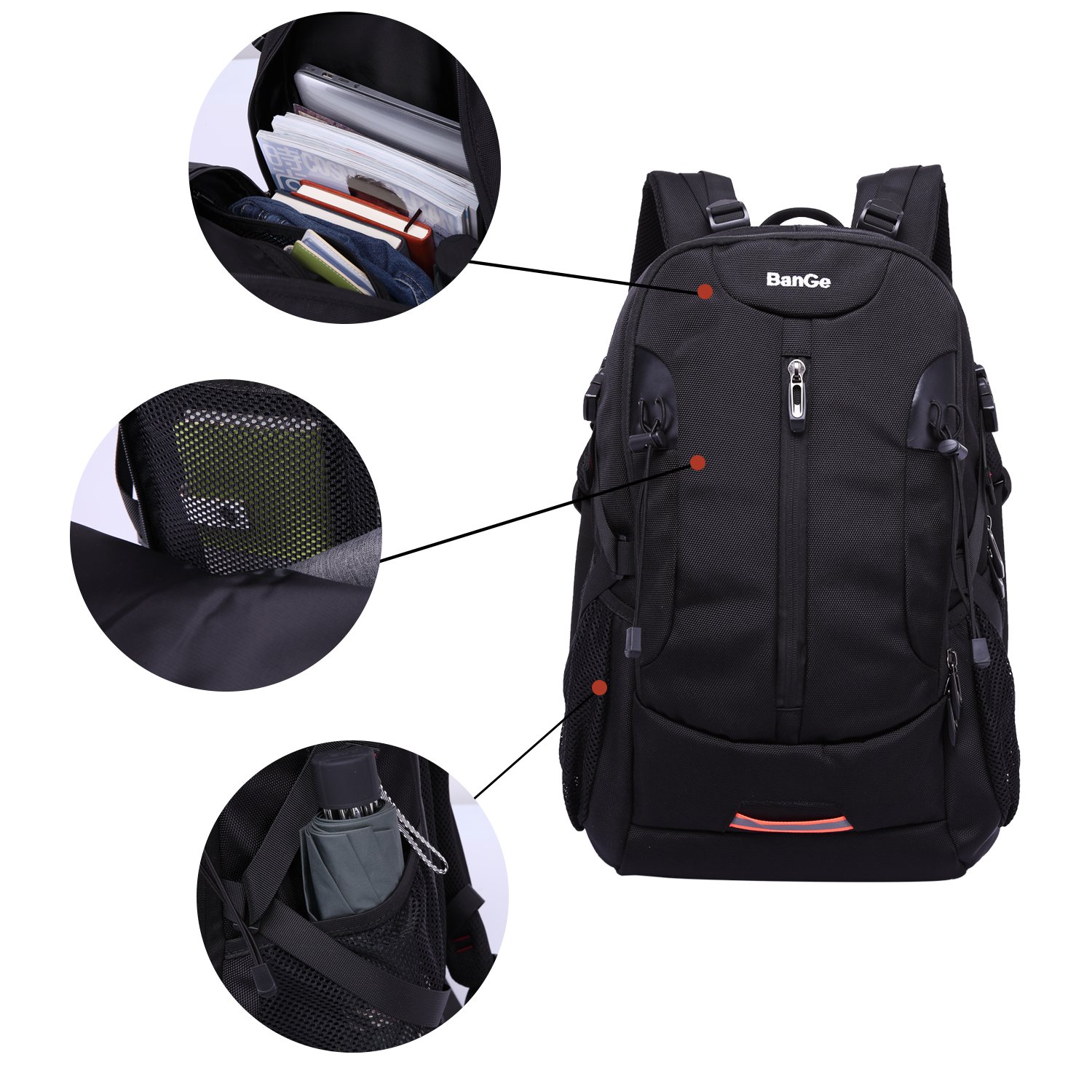 BanGe Hiking Backpack 40L Outdoor Waterproof Large Capacity Travel Laptop Bag for Men BG2223,Black