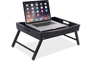 BIRDROCK HOME Wood Bed Tray for Eating | TV Tray with Folding Legs | Wide Breakfast Serving Lap Desk with Sides & Handles | Laptop Table | Foldable Study Writing Table | Adjustable Food Tray | Black