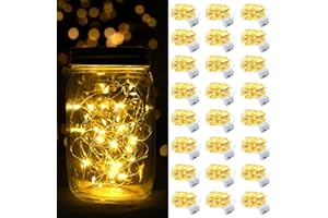 24 Pack LED Fairy Lights Battery Operated String Lights Waterproof Silver Wire, 7 ft 20 LED Firefly Starry Moon Lights Mason 