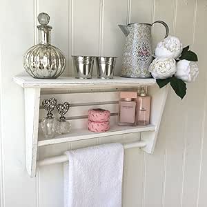 Home Decor Shabby Chic Unidad de Pared Armario de baño Estante toallero