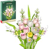 EWED Tulip Rose Flowers Building Set Compatible with Lego Flower for Adults | Artificial Flower Bouquet, Gift for Her Mothers Christmas Day Women Girl Girlfriend Birthday Valentine Day Home Office Decor