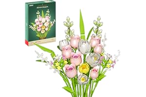 EWED Tulip and Rose Flowers Bouquet Building Sets 18-Pack, Halloween Christmas Valentine's Back to School Gift for Women Girl Girlfriend, Artificial Flower Kits Plant Botanical Collection Home Decor