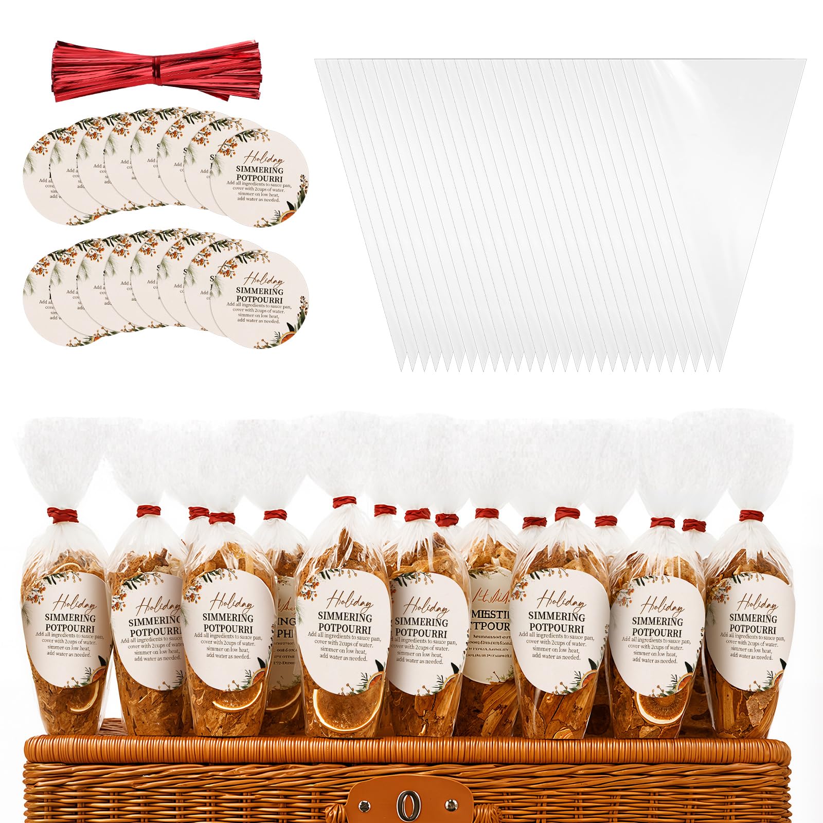Photo 1 of AmazingSpark 100 Set Christmas Simmering Potpourri Gift Bags Xmas Potpourri Cellophane Bags Sets Holiday DIY Crafting Stovetop Simmer Instruction Present Kit for Home Party Supplies(Stickers)