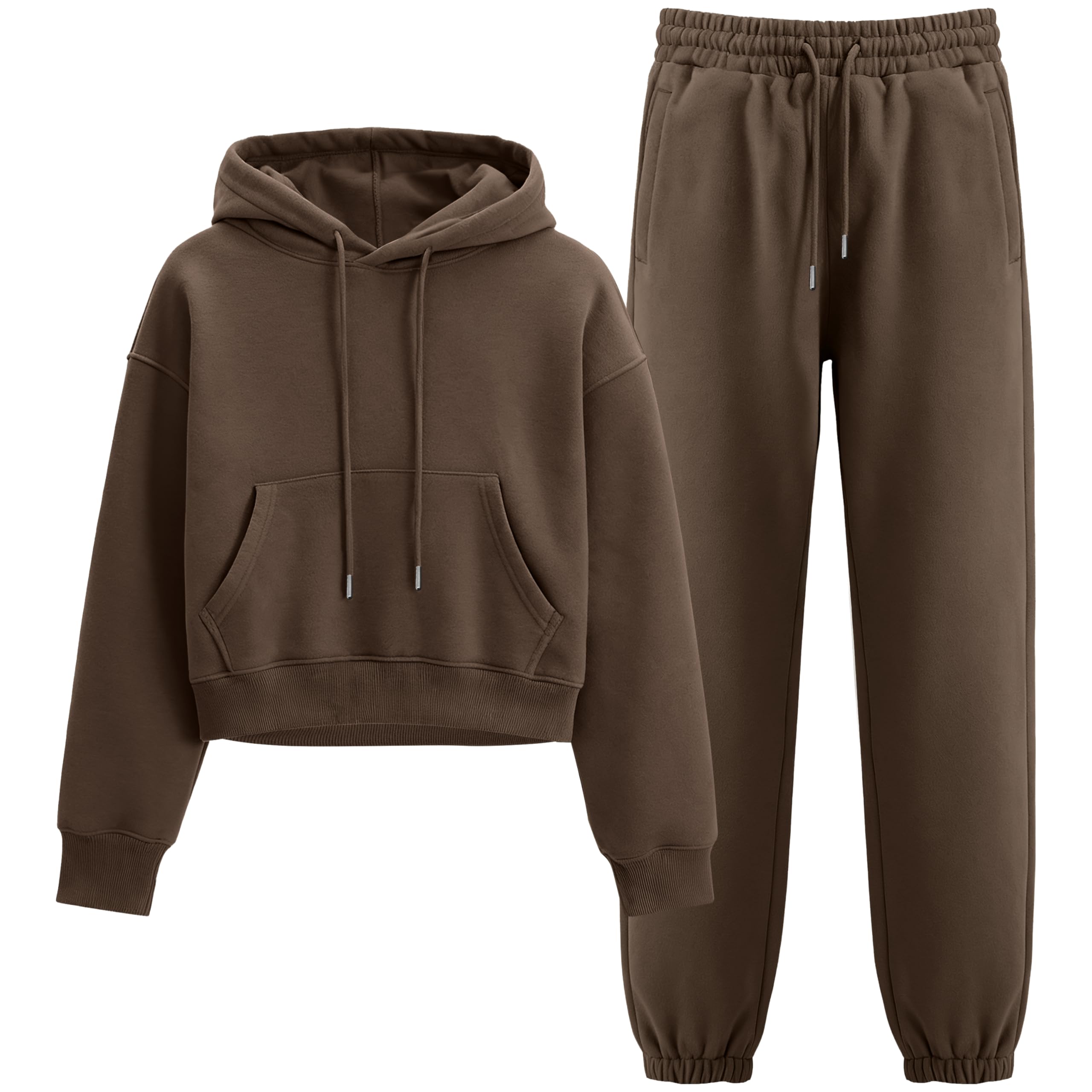 Photo 1 of *minor damage/ medium* Flygo Womens Fleece 2 Piece Outfits Sweatsuit Crop Pullover Sweatshirt Joggers Pants Tracksuit Set(Coffee-medium)