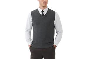 Kallspin Men's Wool Blended Vest Sweater Relaxed Fit V Neck Sleeveless Knitted Pullover