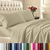 California Design Den Queen Sheet Set - Soft 400 Thread Count Sateen, Natural 100% Cotton Sheets with Deep Pockets, and Durable Bedding Set - Beige (Golden Tone)