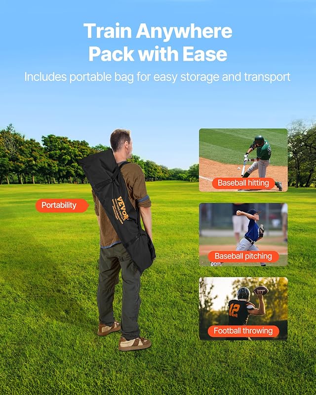 Rete da Allenamento Portatile Rete Rimbalzo per Calcio Rugby Baseball 274 x 106 x 243 cm con 6 Tasche per Bersagli, Borsa Portaoggetti Portatile e Cinghie, Allenamento con Bersaglio, Nero