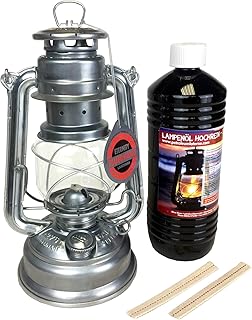 Feuerhand Petroleum Laterne 276 im Set, verzinkt + 1 Liter Lampenöl + 2 Ersatz Dochte