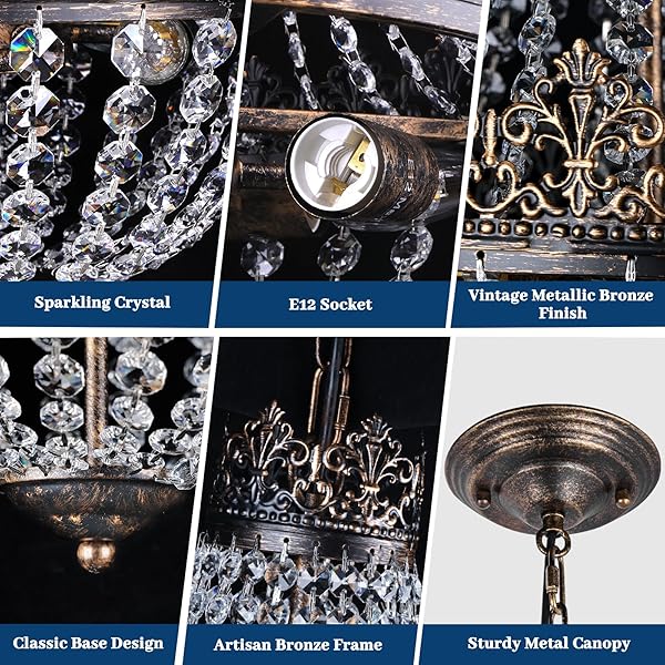 VERRON CRYSTAL CHANDELIER FOR DINING ROOM, ANTIQUE FRENCH 4-LIGHT BEDROOM CHANDELIER, REAL K9 CRYSTAL CHANDELIERS, MINI VINTAGE CEILING LIGHT FOR LIVING ROOM FOYER HALL KITCHEN ENTRYWAY 4 E12 BASE