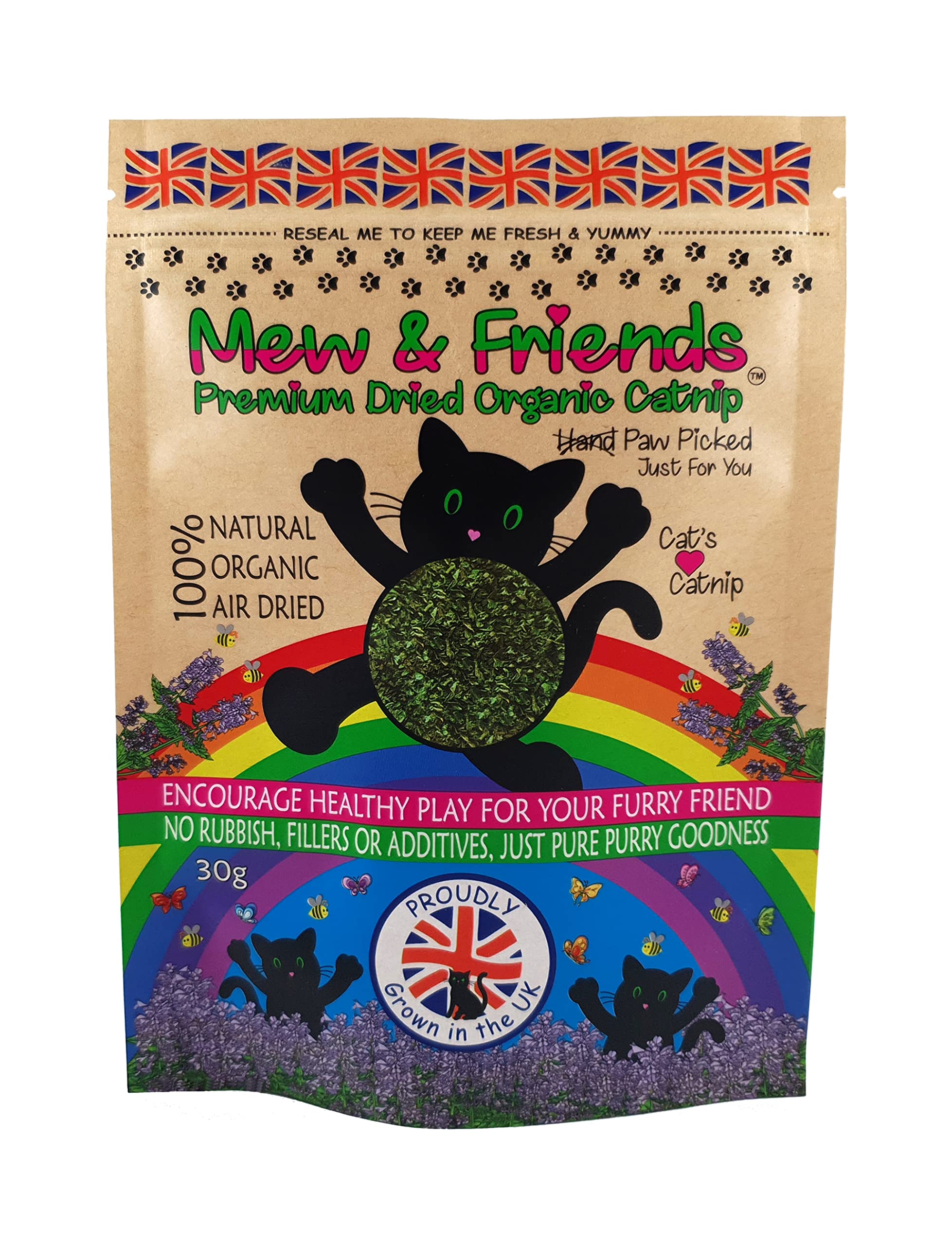 Mew & Friends Catnip - UK Grown | Premium Organic Catnip 100% Naturally Dried | Chemical Free | Extra Strong Cat Nip | New 2026 Crop | Cat Toy | Cat Treat | Gift For Cat Lovers - 30g