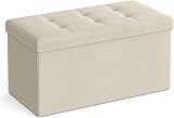 SONGMICS MAZIE Storage Ottoman Bench 76 cm Cream White Folding Foot Rest