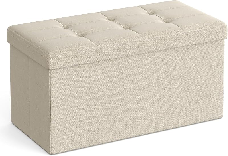 SONGMICS MAZIE Storage Ottoman Bench 76 cm Cream White Folding Foot Rest