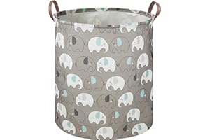 HKEC 19.7" Grey Elephant Laundry Basket,Kids Dirty Clothes Laundry Hamper,Waterproof Toys Storage Bin,Room Decor,Gift Baskets,Baby Nursery Hamper(Grey Elephant)
