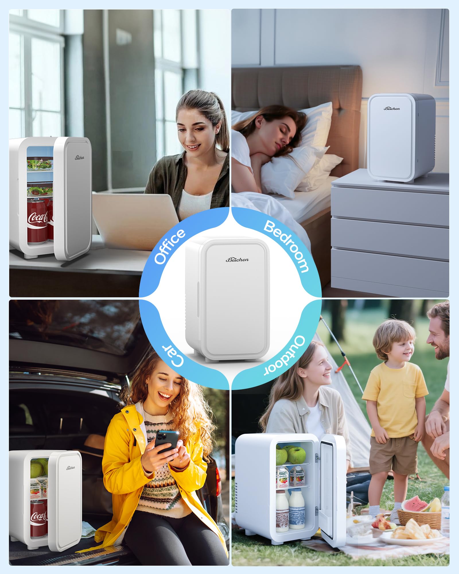 BEICHEN Mini Fridge,6 Liter / 8 Can Small Fridge for Bedroom, Car, Office & Dorm, 110V AC/DC Portable Thermoelectric Cooler & Warmer for Skincare, Food, Drinks, White