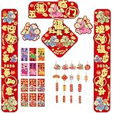 2026 Chinese New Year Decorations Bundle &ndash; Year of The Horse 36pcs Lunar New Year Set with Red Envelopes, Hanging Charms, Couplets &amp; Door Stickers &ndash; Premium Chinese Decor for Home &amp; Party