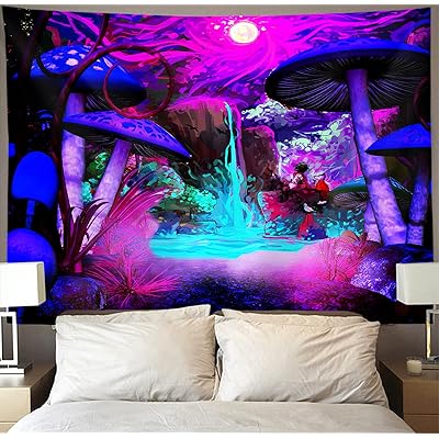 Buy Trippy Smoke Mushrooms Tapestry Wall Hanging Psychedelic Hippie Art Blacklight Tapestries Black Light Poster Extra Large Tablecloth Blanket Curtain Home Decor 60x90 Inches For Bedroom Living Room Dorm Online In Indonesia
