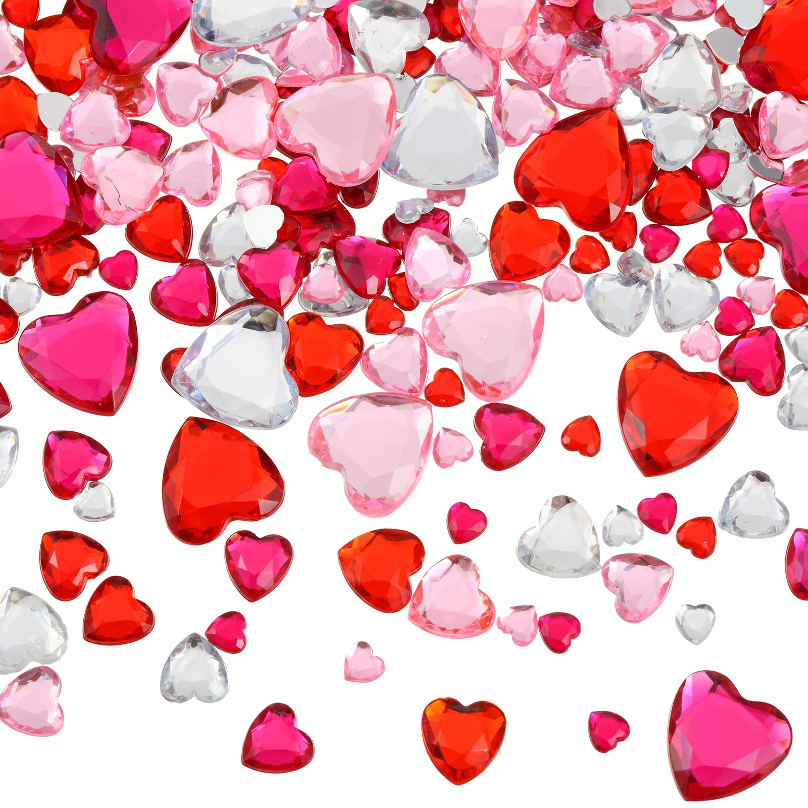 Chuangdi 1032 Pieces Acrylic Heart Rhinestone Crystal Gems Flat Back Heart Rhinestones 18 mm/ 12 mm/ 10 mm/ 6 mm for Valentines Wedding Decoration DIY Crafts Jewelry Making(Bright Color)