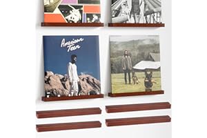 Axeman Wood Vinyl Record Shelf Wall Mount, Floating Shelves for LPs, CD, Album Holder Wall Display, Elegant Wooden Ledge for Vinyl Record Storage, Vintage Home Decor - 4 Pack, Brown