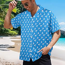 HUGLAZY Men Pink Flamingo Hawaiian Shirts Short