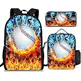 Batantec 3PCS Baseball Backpack Set for Boys, Lightweight Large Backpack with Lunch Box & Pencil Case, Cool Sport Bookbag for Kids, Back to School Backpacks for Elementary & Middle School - 01