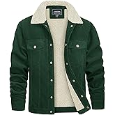 CRYSULLY Men's Corduroy Jacket Cotton Sherpa Lined Jacket Turn-Down Collar Jackets with 5 Pockets