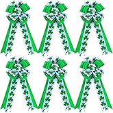 WILLBOND 6 Pcs St. Patrick's Day Wreath Bow Green Shamrock Satin Bow Gift, Clover Irish Holiday Ornament for Saint Patrick's Day Party Decor Door Wall Porch Indoor Outdoor Decoration