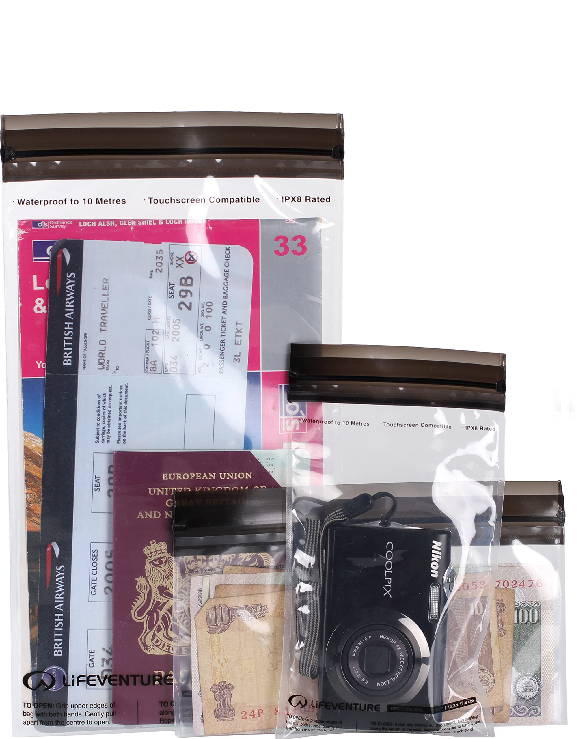 Lifeventure DriStore LocTop Waterproof Bags (3-Pack) For Valuables Waterproof Dry Bags For Small Items Mobile Phone Pouch Kayak Military Sailing Holiday